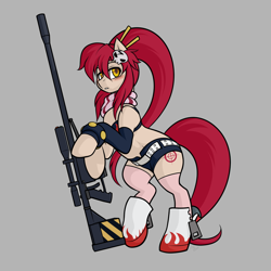 Size: 1024x1024 | Tagged: safe, artist:whitepone, derpibooru import, pony, bipedal, gun, ponified, rifle, simple background, solo, tengen toppa gurren lagann, weapon, yoko littner