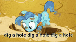 Size: 600x337 | Tagged: safe, derpibooru import, edit, edited screencap, screencap, petunia paleo, the fault in our cutie marks, animated, caption, cute, digging, eager, ed edd n eddy, filly, foal, gif, grin, happy, image macro, meme, sand, sandbox, smiling, subtitles
