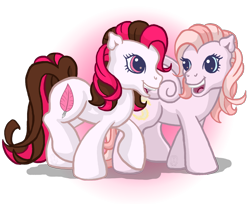 Size: 1218x992 | Tagged: safe, artist:anscathmarcach, oc, oc only, oc:glitterby, oc:rosey prosey, g3, commission, simple background, transparent background