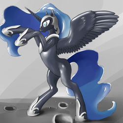 Size: 1024x1024 | Tagged: safe, artist:xxkrutoy, nightmare moon, alicorn, pony, rearing, solo, spread wings