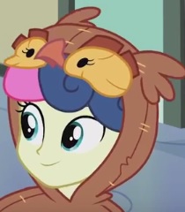 Size: 210x240 | Tagged: safe, derpibooru import, screencap, bon bon, sweetie drops, all's fair in love and friendship games, equestria girls, bird costume, bon owl, cropped, solo