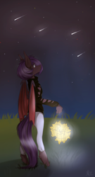 Size: 1920x3561 | Tagged: safe, artist:lonerdemiurge_nail, oc, oc only, oc:dawn sentry, anthro, bat pony, female, goth, mare, shooting star, solo, stars