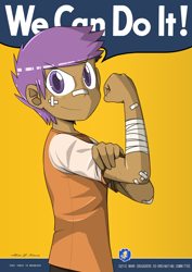 Size: 2480x3508 | Tagged: safe, artist:xinom, derpibooru import, scootaloo, human, bandage, humanized, poster, propaganda, rosie the riveter, solo