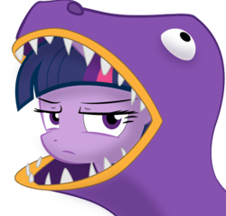 Size: 360x344 | Tagged: artist needed, safe, twilight sparkle, dinosaur, clothes, costume, simple background, solo, transparent background, twilight is not amused, unamused