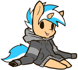 Size: 1708x1546 | Tagged: safe, artist:neoncel, oc, oc only, oc:creamy pinch, chin fluff, clothes, commission, cute, hoodie, simple background, sitting, smiling, smolpone, solo, transparent background, ych result