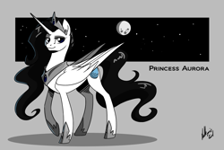 Size: 3000x2000 | Tagged: safe, artist:valkyrie-girl, oc, oc only, oc:princess aurora, alicorn, pony, alicorn oc, moon, solo