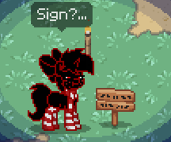 Size: 432x357 | Tagged: safe, oc, oc only, oc:caki, christmas, clothes, dialogue, pony town, sign, socks, solo, striped socks, torch