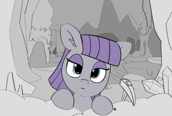 Size: 1280x860 | Tagged: safe, artist:pabbley, maud pie, pony, rock solid friendship, cave, pickaxe, solo