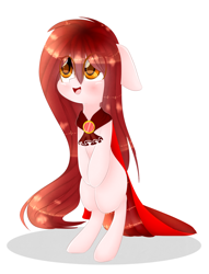 Size: 1024x1342 | Tagged: safe, artist:little-sketches, oc, oc only, oc:sora, earth pony, pony, bipedal, cape, clothes, eye clipping through hair, female, mare, race swap, solo