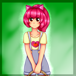 Size: 2000x2000 | Tagged: safe, artist:missmeower, derpibooru import, apple bloom, human, humanized, solo