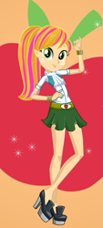 Size: 267x591 | Tagged: safe, oc, oc only, oc:apple gem, equestria girls, clothes, cute, freckles, high heels, legs, miniskirt, ponytail, shirt, shoes, skirt, starsue, white scarf