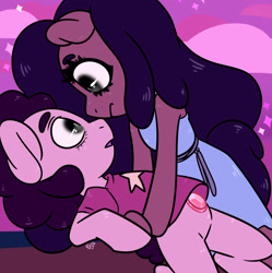 Size: 995x1000 | Tagged: safe, artist:fazzfuck, pony, connie maheswaran, crossover, looking at each other, open mouth, ponified, steven quartz universe, steven universe