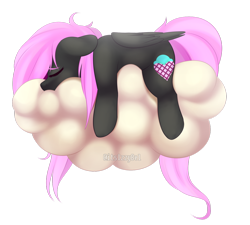 Size: 1024x922 | Tagged: safe, artist:itsizzybel, oc, oc only, oc:cream cloud, pegasus, pony, cloud, cute, cutie mark, eyes closed, female, hooves, lying on a cloud, mare, ocbetes, on a cloud, prone, simple background, sleeping, solo, transparent background, wings