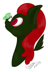 Size: 573x856 | Tagged: safe, artist:blood-and-debby, oc, oc only, oc:maya heartstrings, butterfly, insect, pegasus, pony, bust, cute, dreadlocks, insect on nose, red eyes, simple background, solo, transparent background, ych result