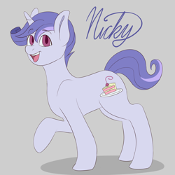Size: 3600x3600 | Tagged: safe, artist:askamberfawn, oc, oc only, oc:nicky, pony, unicorn, colored pupils, gray background, looking at you, male, raised hoof, simple background, solo, stallion