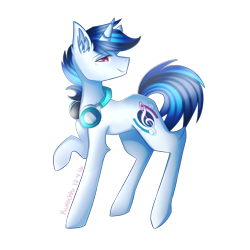 Size: 2000x2000 | Tagged: safe, artist:kurochhi, oc, oc only, oc:blue decibel, pony, unicorn, headphones, male, raised hoof, simple background, solo, stallion, transparent background