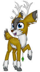 Size: 2763x5000 | Tagged: safe, artist:partylikeanartist, oc, oc only, oc:tyandaga, deer, antlers, emerald, freckles, hooves, jewelry, looking at you, male, necklace, non-pony oc, raised hoof, simple background, solo, transparent background