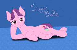 Size: 7000x4500 | Tagged: safe, artist:glacierfrostclaw, sugar belle, pony, unicorn, absurd resolution, bedroom eyes, female, lying down, mare, on side