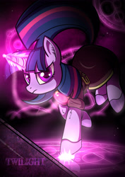 Size: 3508x4961 | Tagged: safe, artist:swordflash4, twilight sparkle, absurd resolution, clothes, determination, determined, looking at you, macroschism, magic, serious, solo, spell, symbol