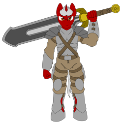 Size: 5000x5000 | Tagged: safe, artist:glacierfrostclaw, oc, oc only, oc:pyre blaze, anthro, unicorn, absurd resolution, armor, barbarian, male, pathfinder, simple background, stallion, sword, transparent background, weapon