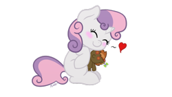 Size: 1024x576 | Tagged: safe, artist:mimicproductions, button mash, sweetie belle, crush plush, cute, diasweetes, doll, heart, male, shipping, simple background, solo, straight, sweetiemash, toy, transparent background