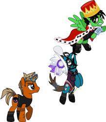 Size: 2761x3173 | Tagged: safe, artist:lightningbolt, derpibooru exclusive, earth pony, pegasus, pony, unicorn, .svg available, angry, bags under eyes, belt, billie joe armstrong, bra, buckle, cape, clothes, crossdressing, crotchbra, crown, drumsticks, ear piercing, eyeliner, eyeshadow, flying, frown, glasses, glowing horn, green day, hair in mouth, hanging, hat, hoof hold, jewelry, makeup, male, microphone, mike dirnt, mouth hold, necktie, piercing, ponified, raised hoof, regalia, shirt, shoes, silly, simple background, socks, spread wings, stallion, svg, tail, tail pull, tanktop, tattoo, transparent background, trio, tré cool, underwear, vector, wings