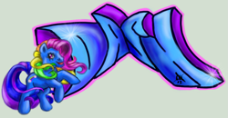 Size: 1443x753 | Tagged: safe, artist:luxray-insanity, rainbow dash (g3), g3, graffiti, solo