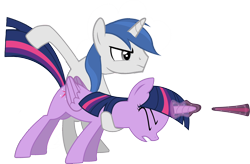 Size: 2750x1802 | Tagged: safe, artist:user-434, twilight sparkle, twilight sparkle (alicorn), oc, oc:alex diamond, alicorn, pony, behaving like a weapon, female, glowing horn, male, simple background, transparent background