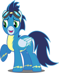 Size: 4071x5000 | Tagged: safe, artist:dashiesparkle, soarin', pony, newbie dash, .svg available, absurd resolution, clothes, goggles, male, raised hoof, simple background, smiling, solo, stallion, transparent background, uniform, vector, wonderbolts uniform