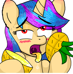 Size: 3600x3653 | Tagged: safe, artist:smokeymcdaniel, oc, oc only, pony, unicorn, female, food, mare, pineapple, solo, tongue out