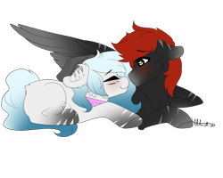 Size: 2000x1600 | Tagged: safe, artist:skimea, oc, oc only, oc:hinako, earth pony, pegasus, pony, boop, female, male, mare, noseboop, oc x oc, prone, shipping, stallion, straight