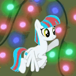 Size: 247x247 | Tagged: safe, color edit, edit, edited screencap, editor:watermelon changeling, screencap, blossomforth, pegasus, pony, a hearth's warming tail, animated, color cycling, colored, cute, female, flying, gif, gif for breezies, happy, hoofy-kicks, hue, mare, picture for breezies, smiling, solo focus, spread wings