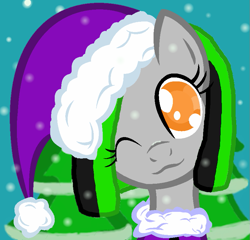 Size: 827x793 | Tagged: safe, artist:leadhooves, artist:niightlydark, oc, oc only, oc:vanessa von drake, :3, base used, christmas ponies, one eye closed, snow, solo, wink