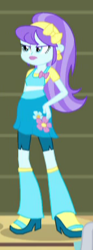 Size: 143x383 | Tagged: safe, screencap, aqua blossom, equestria girls, rainbow rocks, background human, boots, cropped, flower, frown, hand on butt, high heel boots, solo