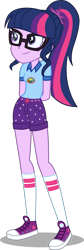 Size: 2011x6000 | Tagged: safe, artist:limedazzle, sci-twi, twilight sparkle, equestria girls, legend of everfree, absurd resolution, camp everfree outfits, clothes, converse, female, glasses, hands behind back, shoes, shorts, simple background, smiling, sneakers, socks, solo, transparent background, vector