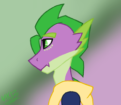 Size: 1006x872 | Tagged: safe, artist:moonaknight13, spike, dragon, adult spike, clothes, freckles, jumper, older, show accurate, simple background, smiling, solo, spikelove