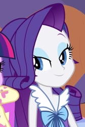 Size: 411x610 | Tagged: safe, screencap, rarity, twilight sparkle, equestria girls, rainbow rocks, bedroom eyes, cropped, cute, female, raribetes, solo focus