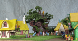 Size: 1496x791 | Tagged: safe, artist:soobel, pony, craft, golden oaks library, layout, library, model, ponyville, railroad, scenery, sculpture, traditional art