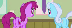 Size: 701x278 | Tagged: safe, screencap, berry punch, berryshine, linky, shoeshine, pony, a flurry of emotions, cropped, female, mare, plot