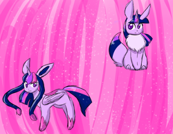 Size: 1024x791 | Tagged: safe, artist:celestialprism18, twilight sparkle, twilight sparkle (alicorn), alicorn, pony, chest fluff, crossover, eevee, fusion, glaceon, pokémon, sitting, smiling, solo