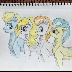 Size: 2992x2992 | Tagged: safe, artist:hazelreed, fire streak, lightning streak, misty fly, surprise, pony, fanfic:piercing the heavens, fanfic, fanfic art, high res, traditional art