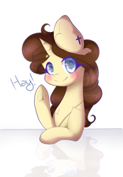 Size: 1029x1485 | Tagged: safe, artist:clefficia, oc, oc only, pony, unicorn, blushing, reflection, simple background, solo, transparent background, underhoof