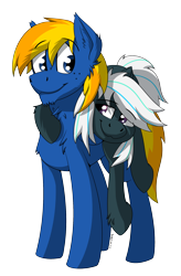 Size: 1510x2300 | Tagged: safe, artist:wcnimbus, oc, oc only, oc:cobalt dust, oc:crosswind, pegasus, pony, back ride, carrying, cocross, couple, duo, female, male, mare, shipping, simple background, smiling, stallion, transparent background