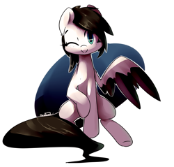 Size: 4752x4540 | Tagged: safe, artist:bloodatius, oc, oc only, oc:lamika, pegasus, pony, absurd resolution, colored wings, cute, female, gift art, mare, multicolored wings, one eye closed, sitting, solo, wink