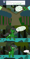 Size: 1280x2495 | Tagged: safe, artist:hummingway, oc, oc only, oc:feather hummingway, ask-humming-way, dialogue, forest, offscreen character, solo, tumblr, tumblr comic