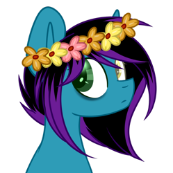 Size: 1024x1028 | Tagged: safe, artist:despotshy, oc, oc only, oc:despy, floral head wreath, heterochromia, simple background, solo, transparent background