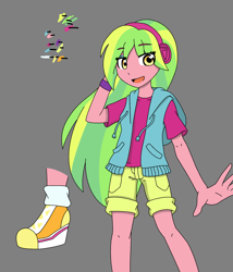 Size: 1580x1848 | Tagged: safe, artist:fantasygerard2000, lemon zest, dance magic, equestria girls, spoiler:eqg specials, clothes, female, headphones, shoes, shorts, sneakers, socks, solo