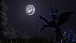 Size: 4000x2250 | Tagged: safe, artist:vinuldash, nightmare moon, 3d, mare in the moon, moon, night, rearing, solo, stars