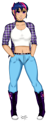 Size: 1464x3681 | Tagged: safe, artist:salamishowdown, twilight sparkle, human, alternate hairstyle, belly button, clothes, collar, converse, humanized, midriff, plaid shirt, punklight sparkle, shoes, simple background, solo, tanktop, transparent background