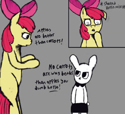 Size: 1024x939 | Tagged: safe, artist:crook3dsmile, apple bloom, oc, rabbit, debate, doodle